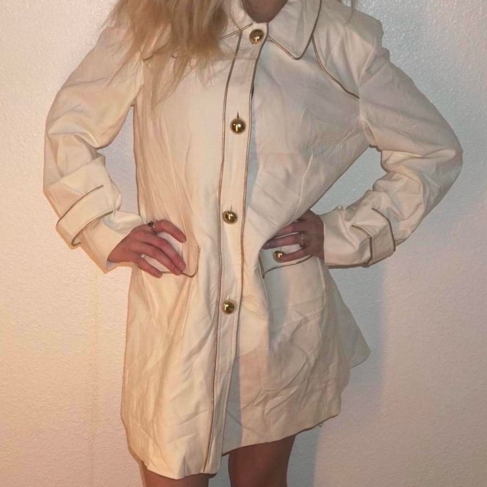 Women's Ivory Pea Coat with Gold Buttons